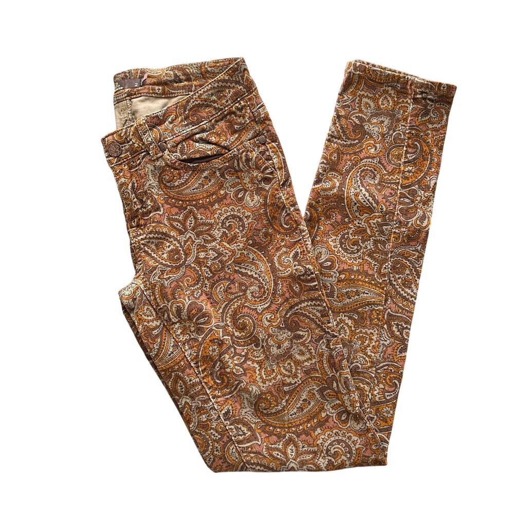 Prana Brown Paisley Trinity Corduroy Skinny Pants Size 2 - Picture 1 of 5